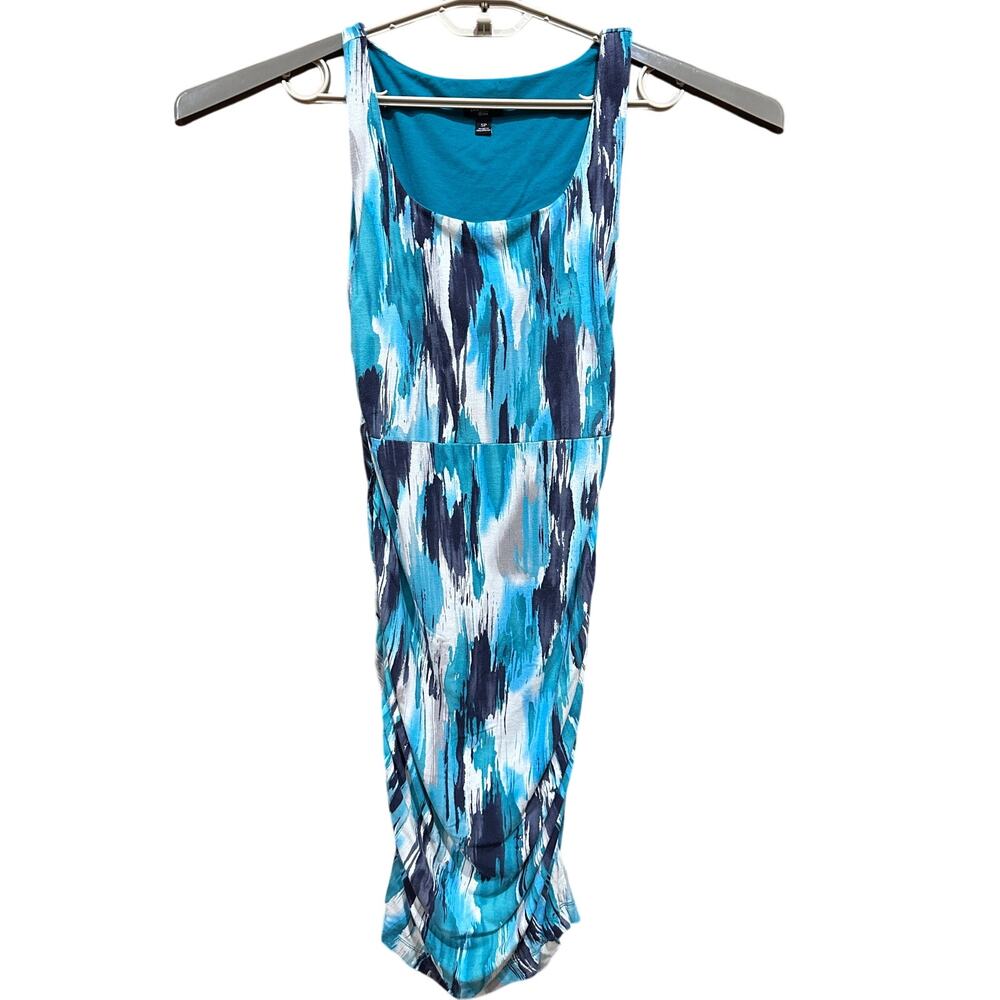 Ann Taylor Dress Size S Petite Teal Blue Sleeveless Sheath Rouched Scoop Neck